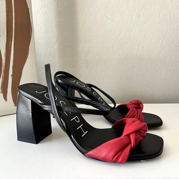 Joseph Heels Red Black‎ Leather Knotted Two-Tone Block Heel Sandals Size 36 - Picture 3 of 8